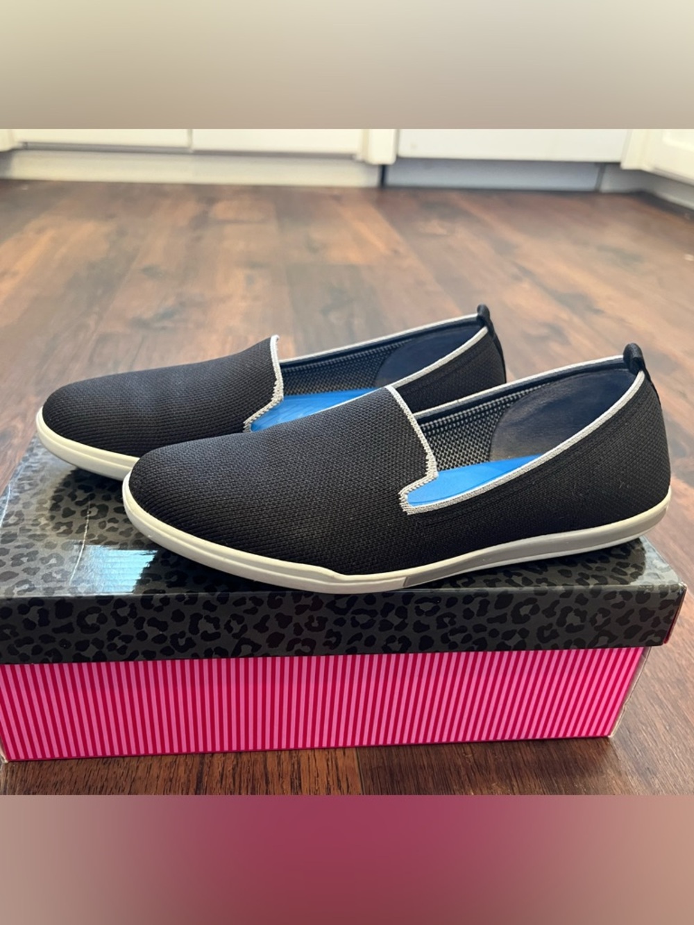 me too Black Slip-On Flats with White Trim